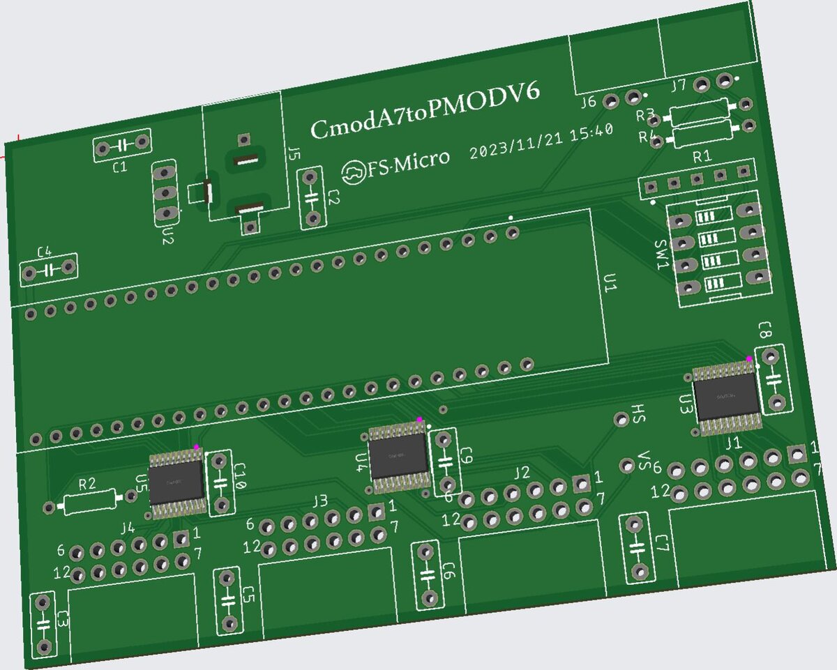 CmodA7からPMOD変換基板(SMD IC実装済み基板)